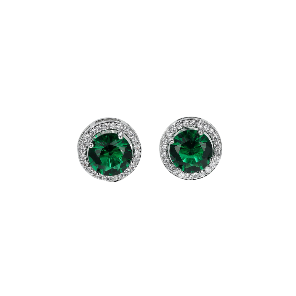 Deep Green Rhinestone Decor Stud Earrings for Women Girls Ear Studs Jewelry Gift