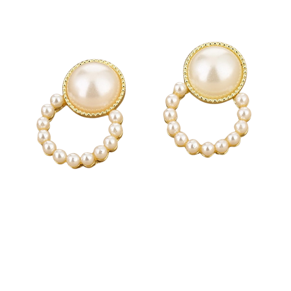 Faux Big Pearl Decor Round Design Stud Earrings for Women Girls Ear Studs