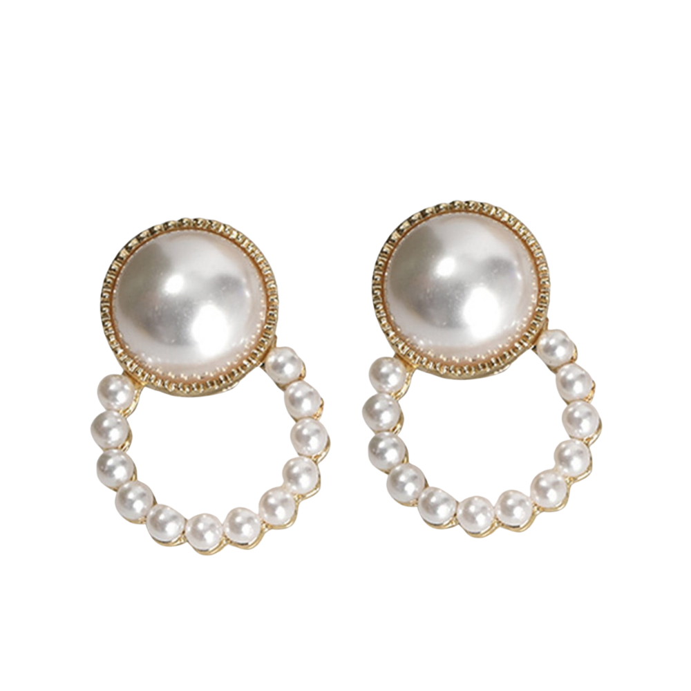 Faux Pearl Decor Circle Stud Earrings for Women Girls Ear Studs Jewelry Gift