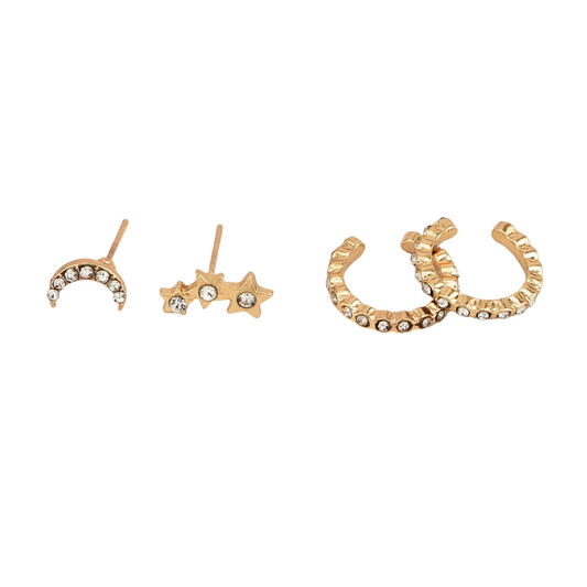4pc Set Star Moon Stud Earrings Ear Cuffs Women Fashionable Luxurious Earrings