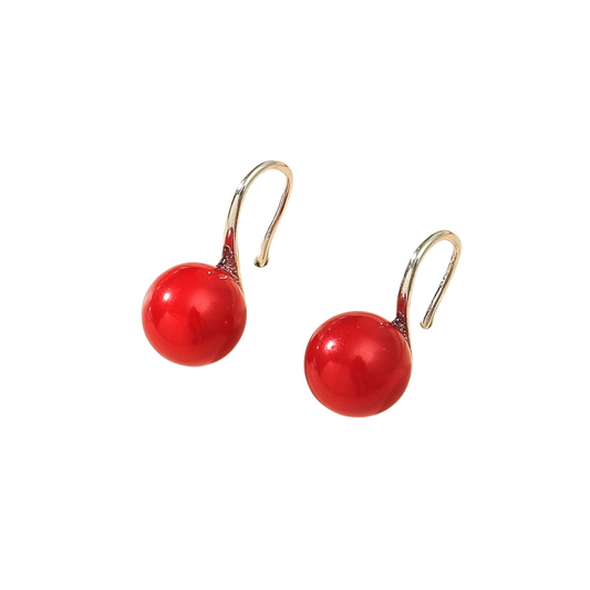 Red Round Ball Decor Earrings for Women Girls Ear Studs Jewelry Gift Fashion