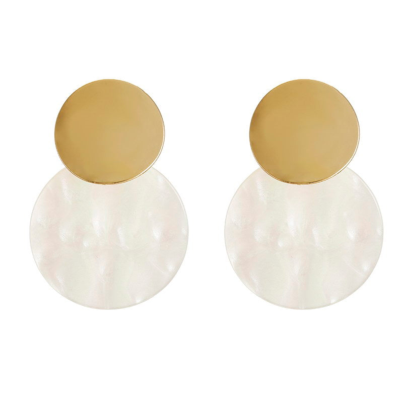 Golden White Round Dangle Fashion Drop Earrings Women Girls Ear Studs Jewelry