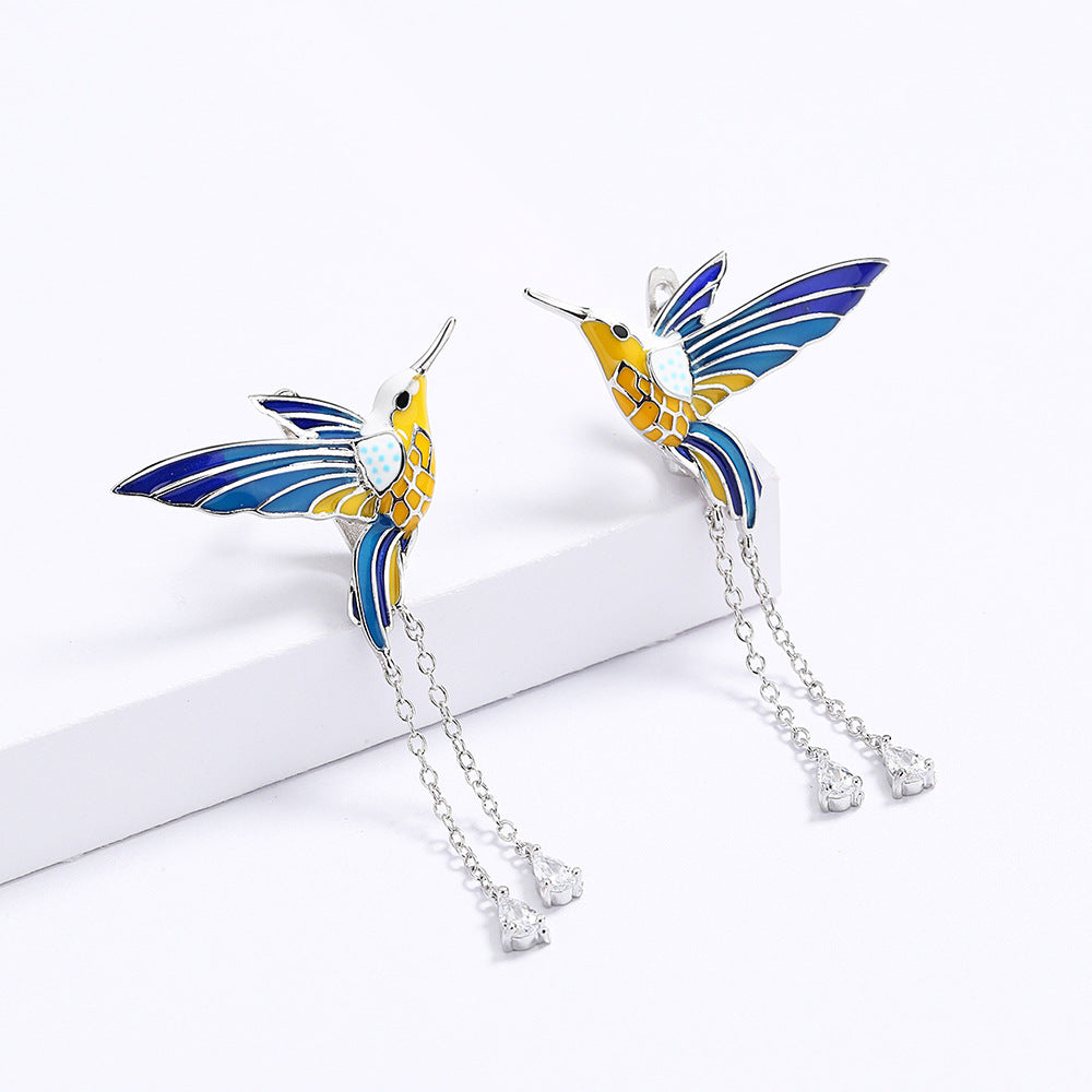 Hummingbird Earrings Epoxy Colored Animal Elements Bird Country Style Female Earrings