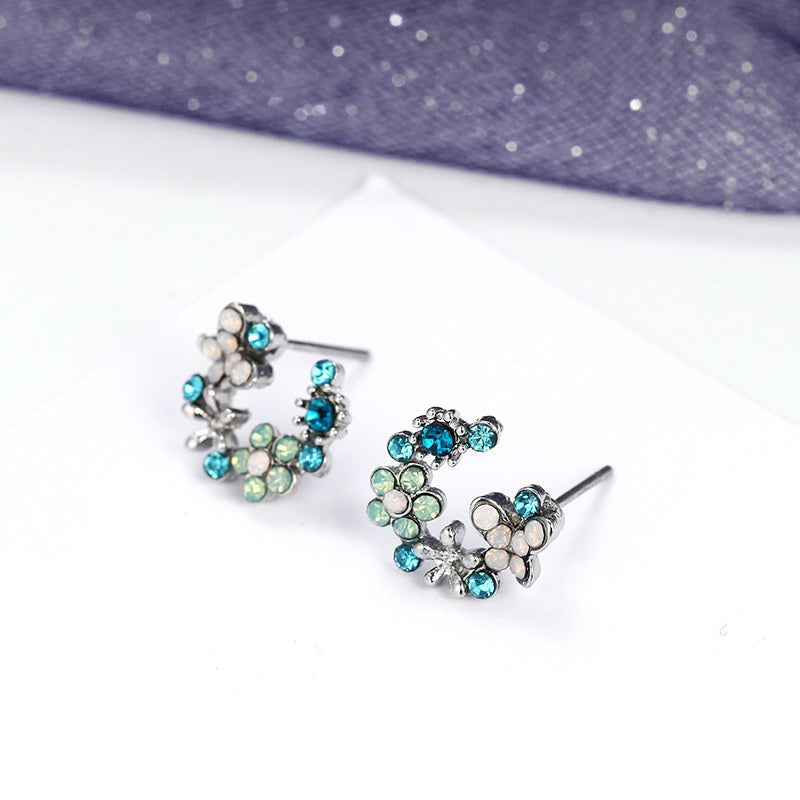 Blue Flower Mix Stud Earrings Women Jewelry Mom Gift Everyday Wear Earrings