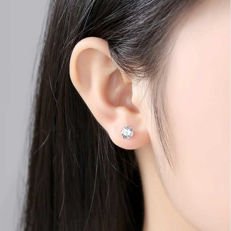 Stud Earrings 925 Sterling Silver Fashion Shiny Crystal Star Ladies Jewelry Women Classic Studs