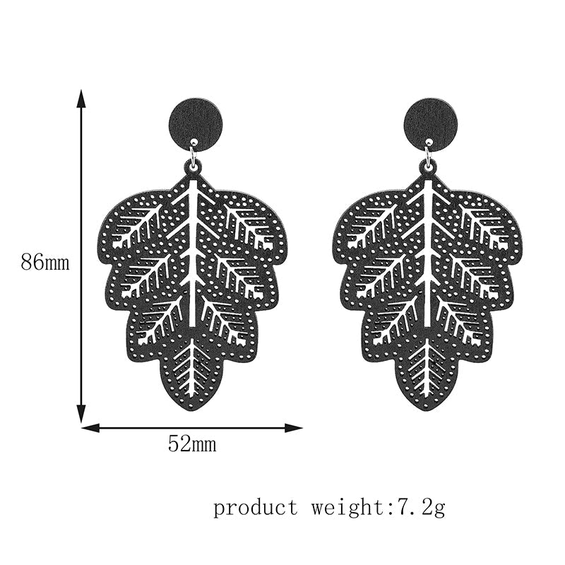 Wooden Black Leaf Drop Earrings Women Jewelry Mom Gift Everyday Wear Earrings