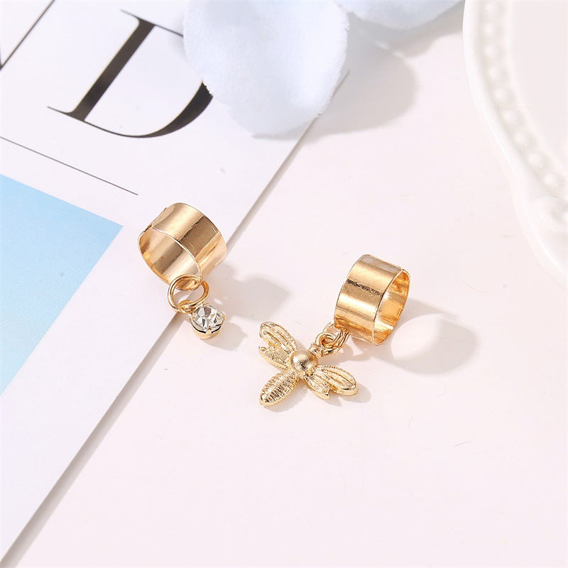 Simple U-shaped Ear Bone Clip Small Bee Diamond Wide