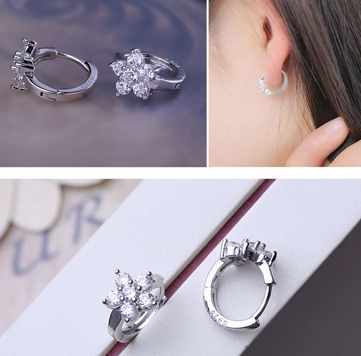 Rhinestone Flower Hoop Earrings Fashion Jewelry for Girls Women Gift Accessories