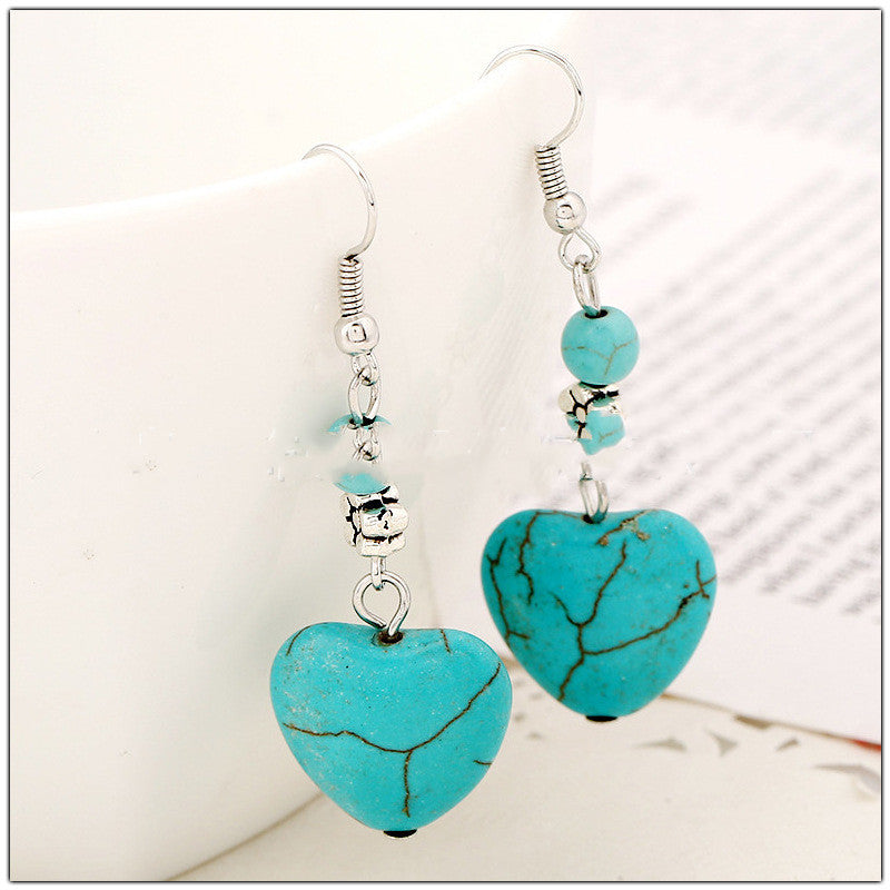 Turquoise Heart Dangle Earrings Cute Summer Earring Jewelry Gift for Her