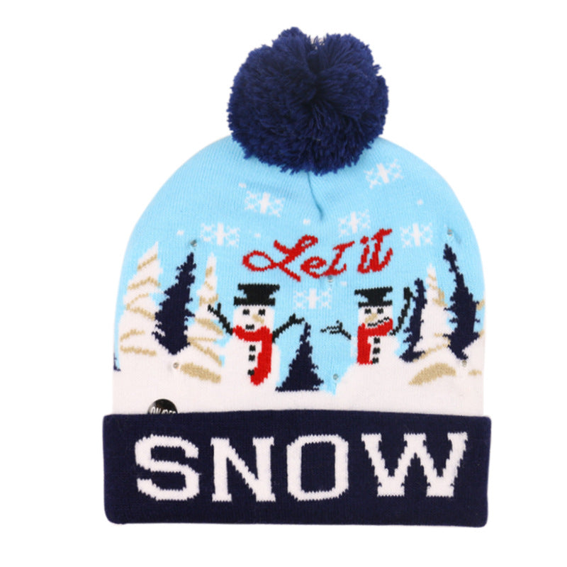 Snowman Elk Christmas Tree Flanged Ball Knit Cap