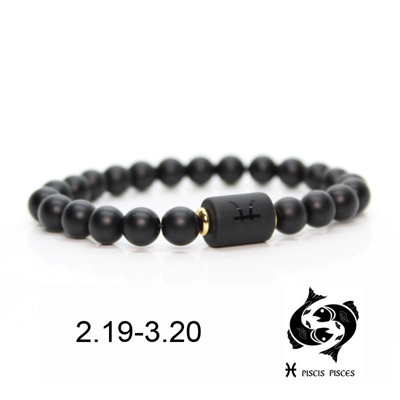 Natural Stone Bead Bracelet Male Frosted Black Agate