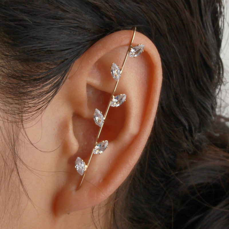 1pc Crystal Leaf Ear Needle Stud Earrings Fashion Jewelry for Girls Women Gift