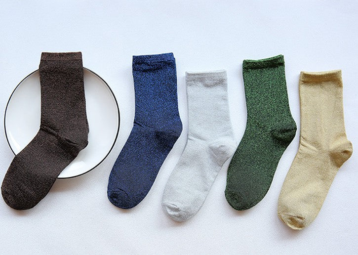 Lady Socks Shiny Edge Gold Silver Silk Lace