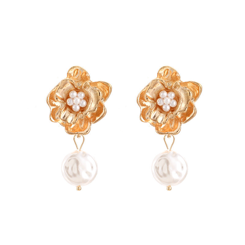 Flower Detail Faux Pearl Drop Earrings Cute Dangle Earrings Women Jewelry Gift for Her