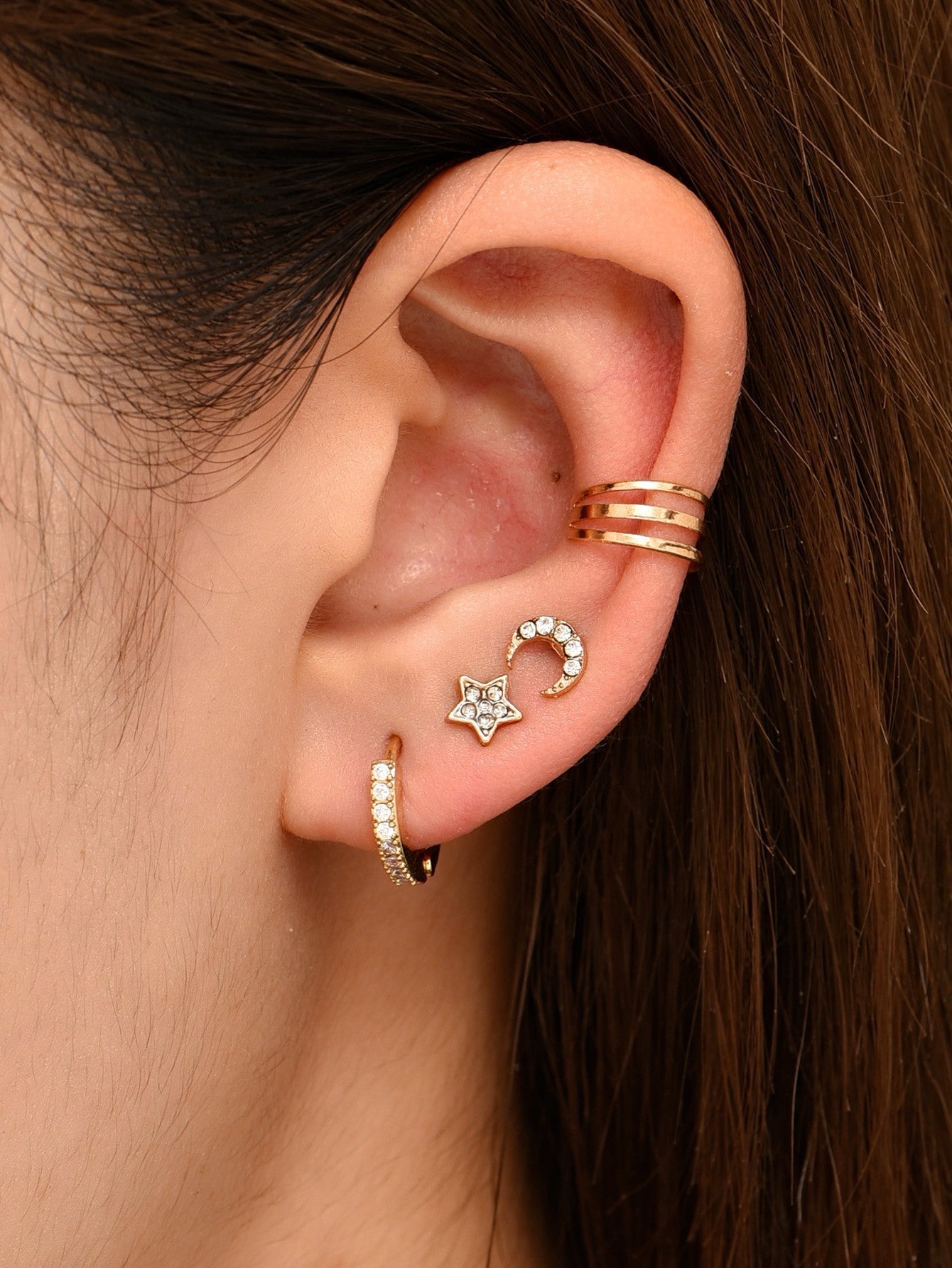 4pcs Set Moon Star Ear Cuff Stud Earrings Fashion Women Female Earrings Piercing