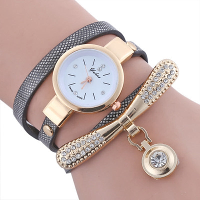 Circle Quartz Bracelet Watch Lady Leather Band Fashion