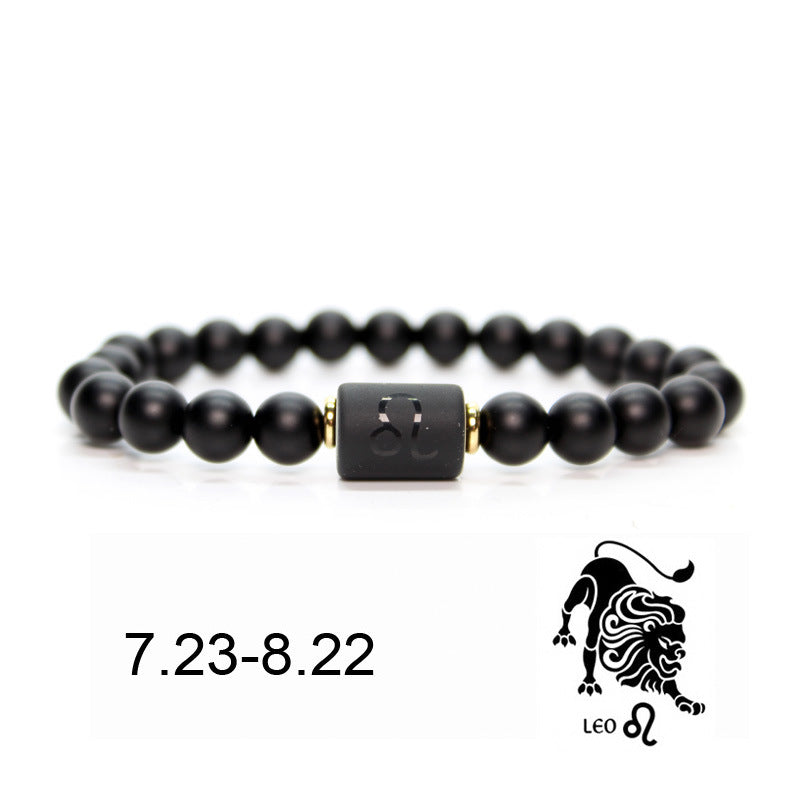 Natural Stone Bead Bracelet Male Frosted Black Agate