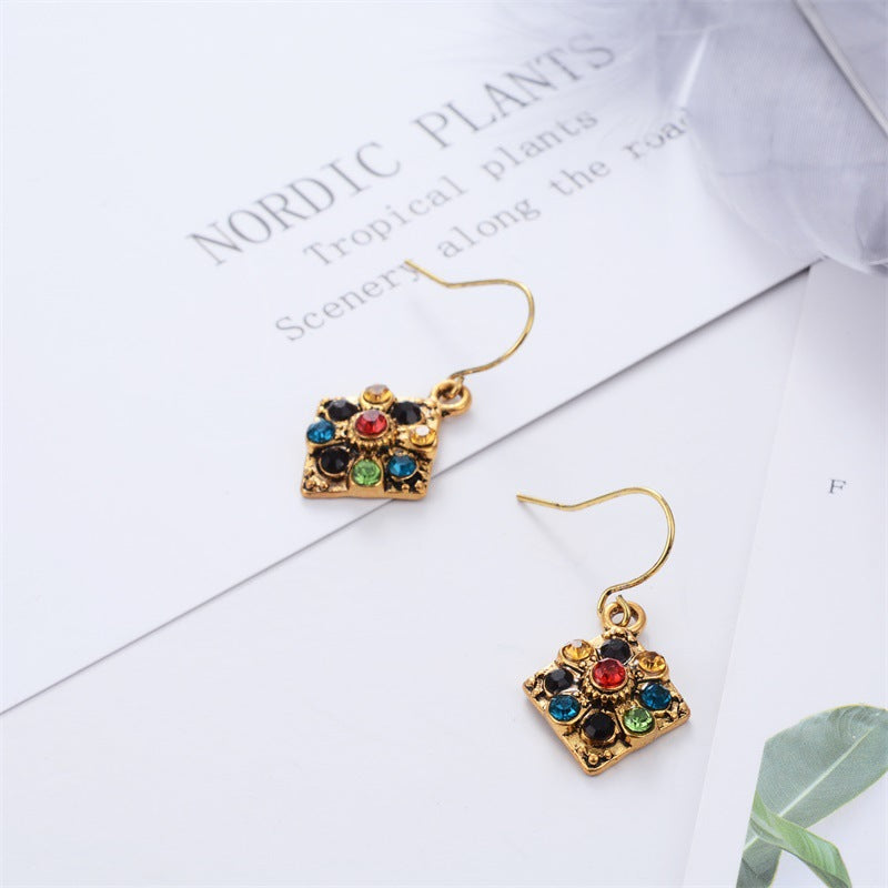 Multicolor Pattern Square Drop Ear Dangle Fashion Earrings for Women Party Jewelry Gift
