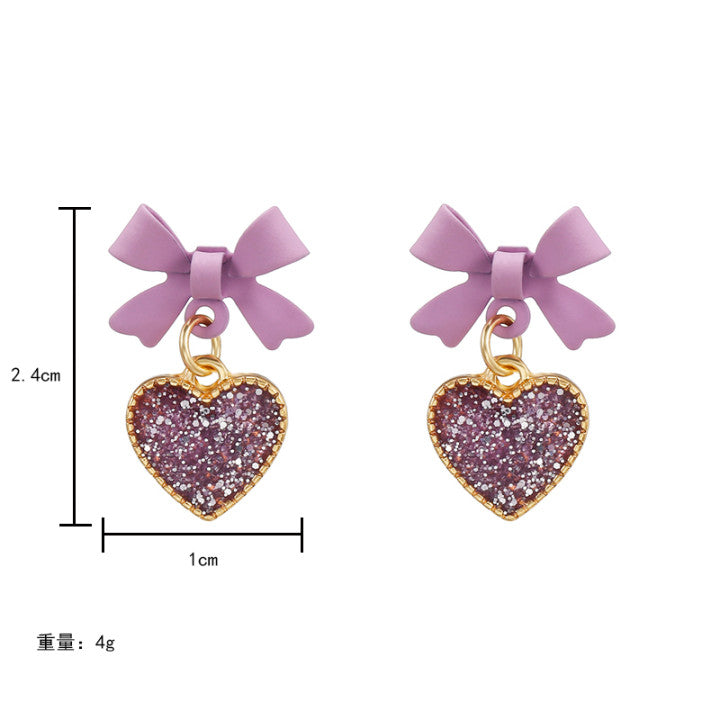 Purple Heart Bow Jewelry Fashion Dangle Earrings for Girls Party Birthday Gift