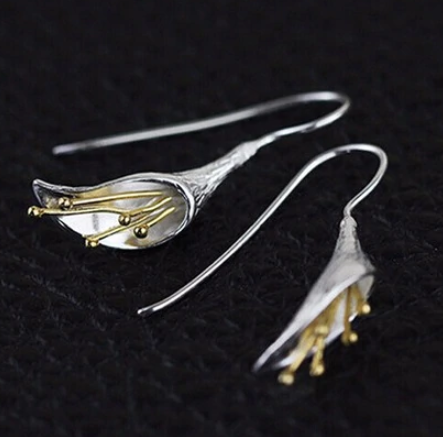 Silver Plated Long Flower Earrings