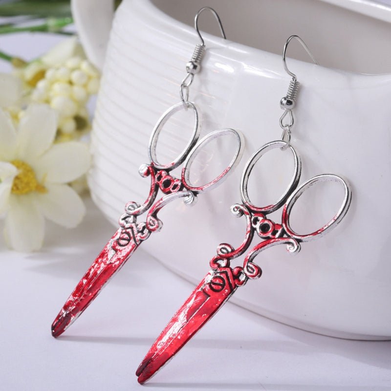 Bloodstained Horror Halloween Earrings Scissors Axe Personality Party