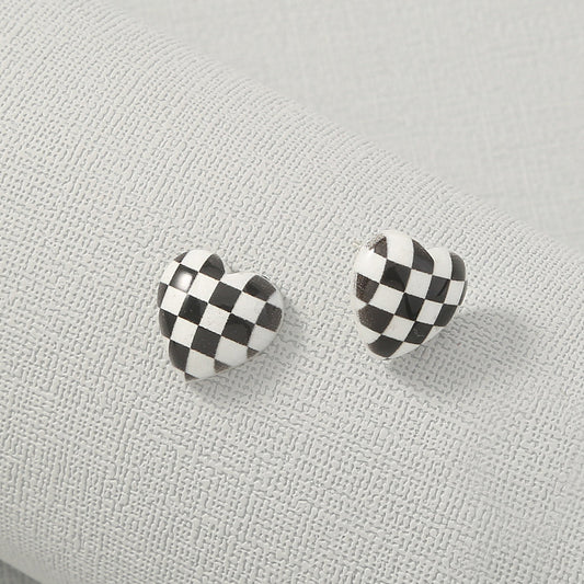 Black and White Plaid Stud Earrings Women Jewelry Mom Gift Everyday Wear