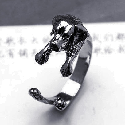 Vintage Ring Pug Adjustable Ring Ancient Silver Bronze Gun Black Ring