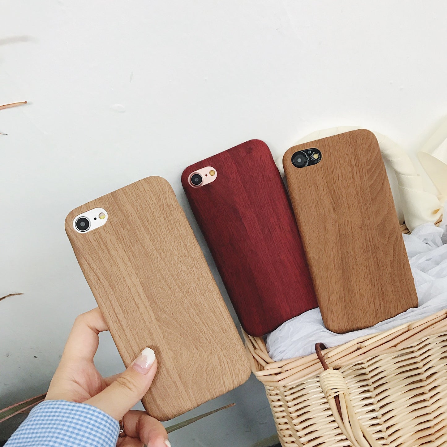 Wooden handset case with ultra-thin wood-grain soft leather cover and wood-grain handset cover