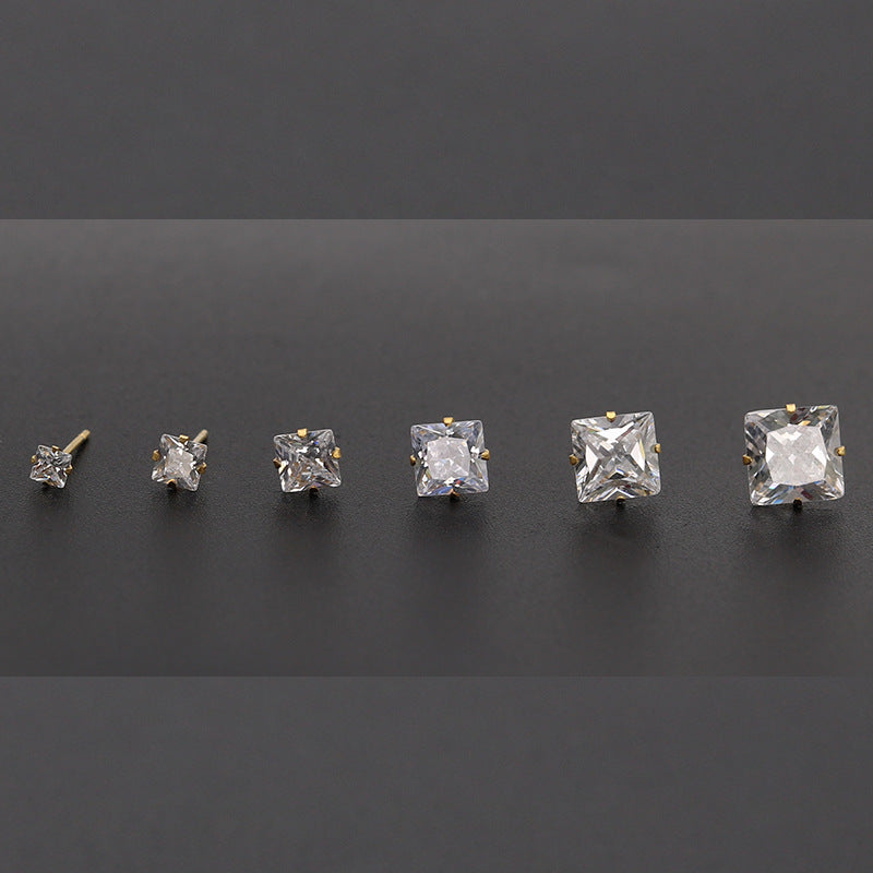 Fashion Stainless Steel Four Claw Square Ear Studs