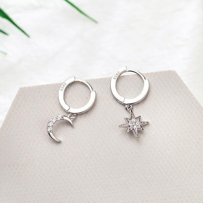 Six-pointed Star Moon Diamond Earrings Personality Niche Creative Versatile