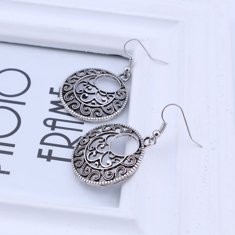 Vintage Wave Round Ear Drop Earrings Dangle Women Fashion Jewelry Gift for Her