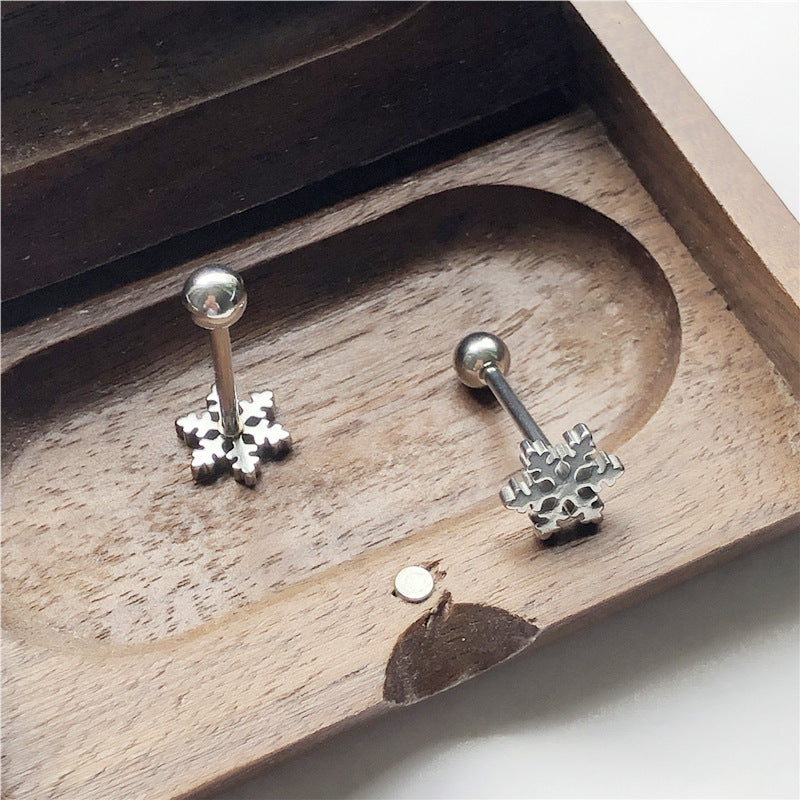 Steel Snowflake Stud Earrings for Women Girls Fashion Earrings Piercing Jewelry