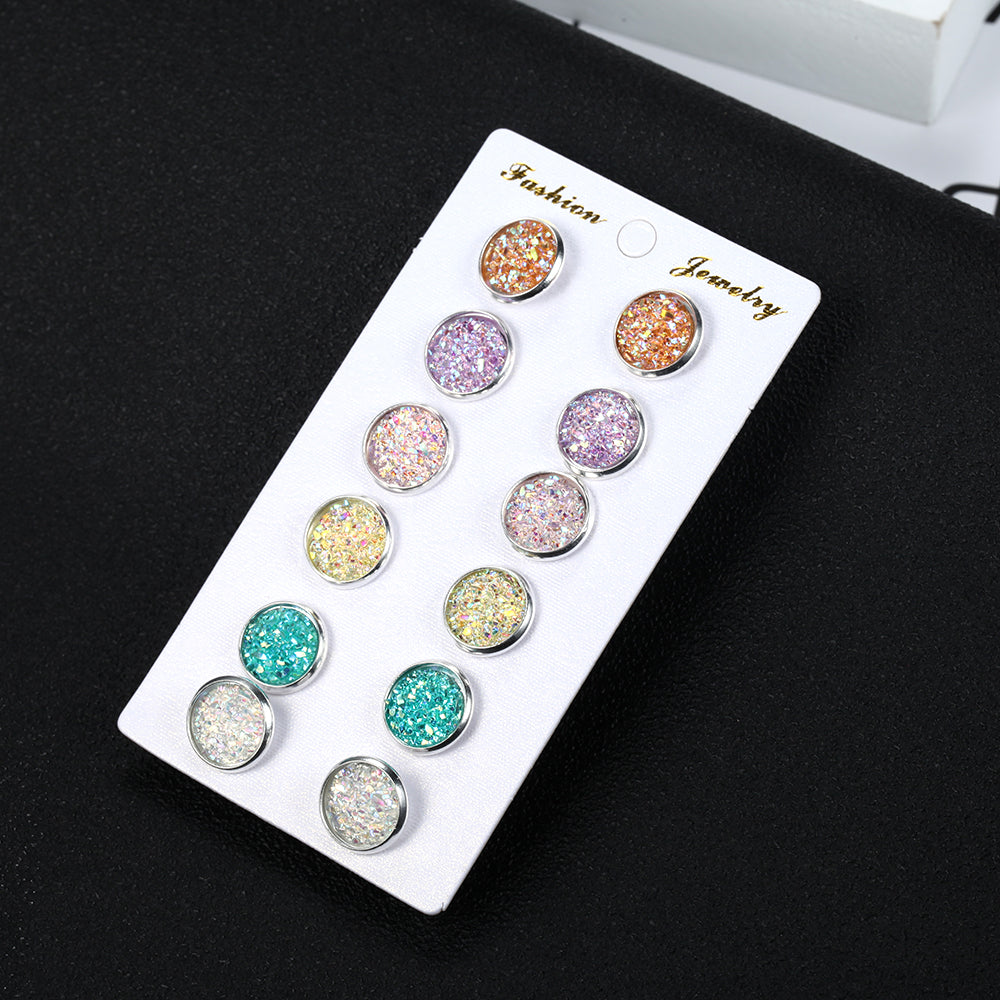 6pairs Glitter Sparkle Stud Earrings Women Jewelry Mom Gift Everyday Wear