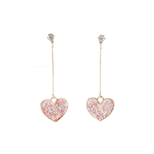 Cute Glitter Heart Ear Drop Earrings Dangle Women Fashion Jewelry Gift for Her