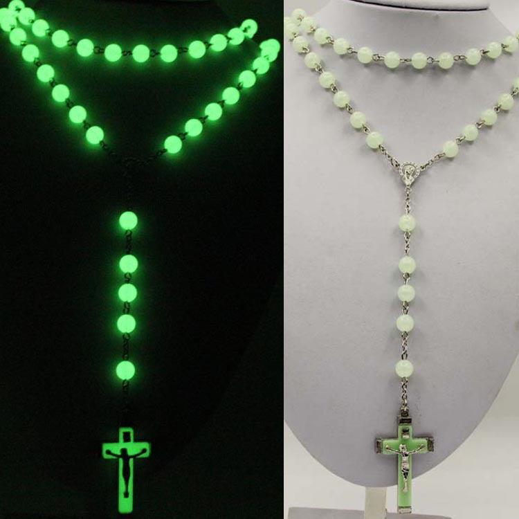 Acrylic Glow-in-the-dark Rosary Cross Necklace Christian