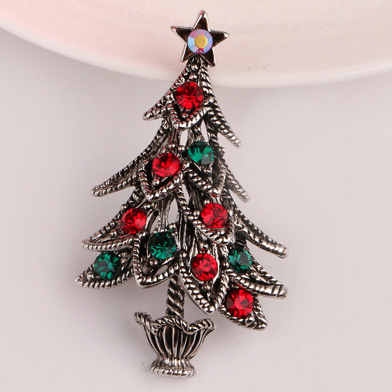 Diamond retro Christmas tree brooch