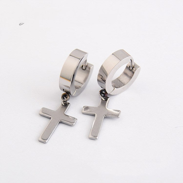 Titanium steel cross earrings