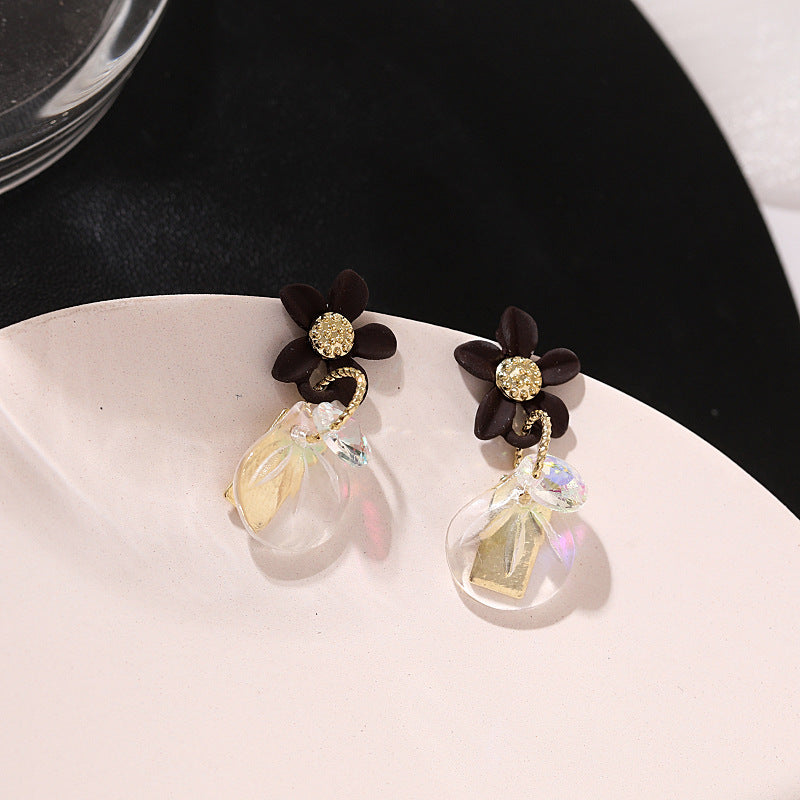 Black Flower Detail Gift Earrings Dangle Women Fashion Jewelry Jewellery