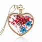 Round Pendant Necklace Gold Silver Color Bead Chain Colorful Specimen Dried Flower Necklace