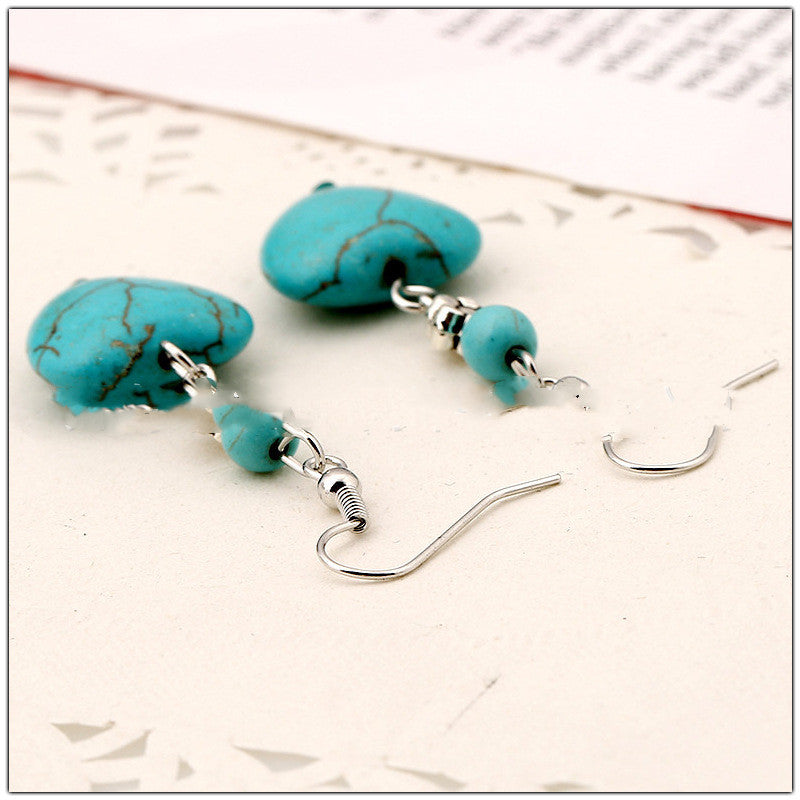 Turquoise Heart Dangle Earrings Cute Summer Earring Jewelry Gift for Her