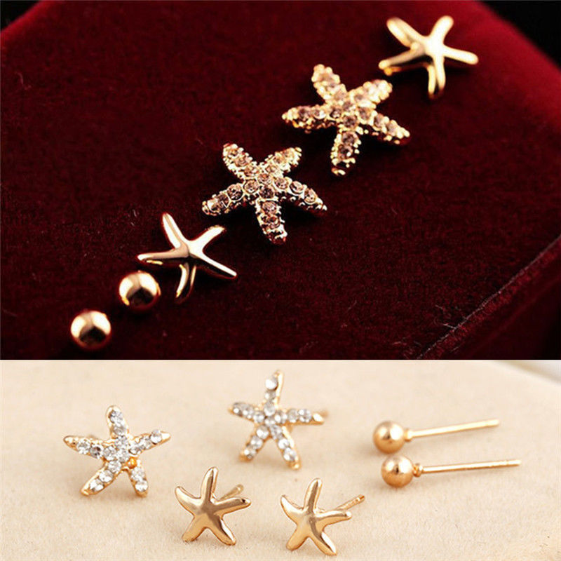 3pairs Sea Star Stud Earrings Accessories Gift Women Girl Fashionable Jewelry