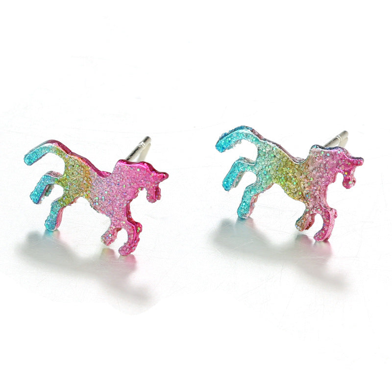 Glitter Unicorn Stud Earrings Fashion Jewelry for Girls Women Gift Accessories