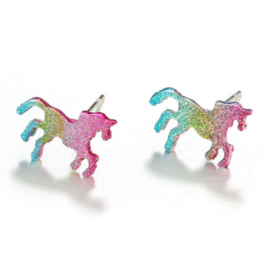 Glitter Unicorn Stud Earrings Fashion Jewelry for Girls Women Gift Accessories