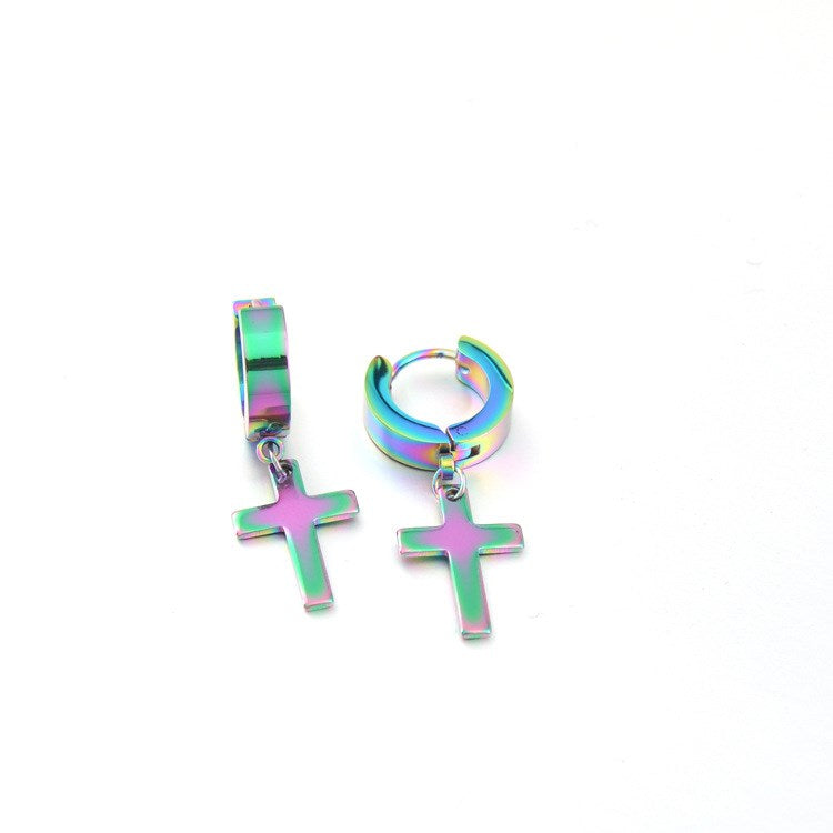 Titanium steel cross earrings