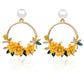 Trendy Cute Pink Flower Earrings For Women Girls Jewelry Female Rhinestone Gold Metal Round Circle Earrings Gift