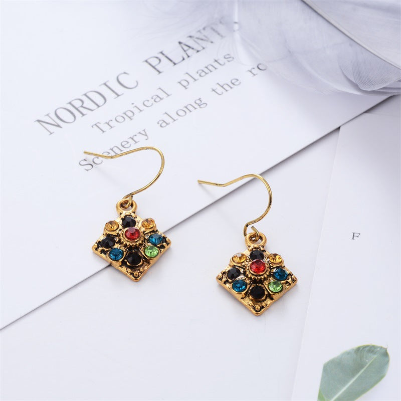 Multicolor Pattern Square Drop Ear Dangle Fashion Earrings for Women Party Jewelry Gift