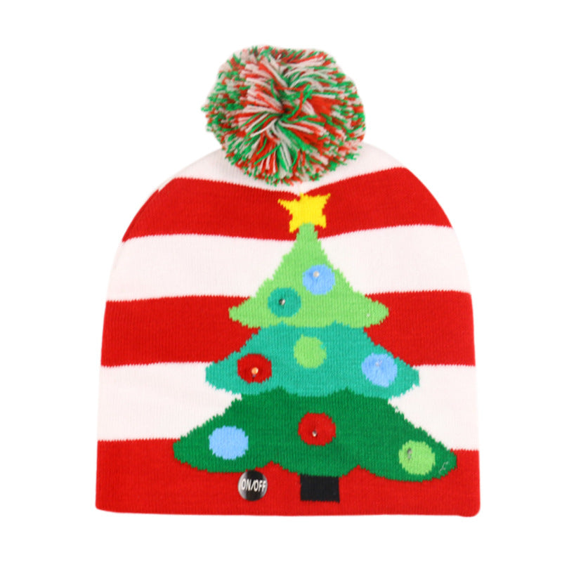 Snowman Elk Christmas Tree Flanged Ball Knit Cap