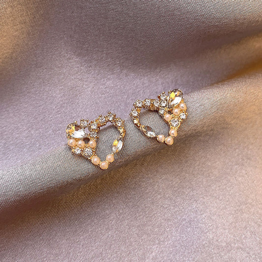 Crystal Heart Stud Earrings Women Fashionable Luxurious Earrings Jewelry