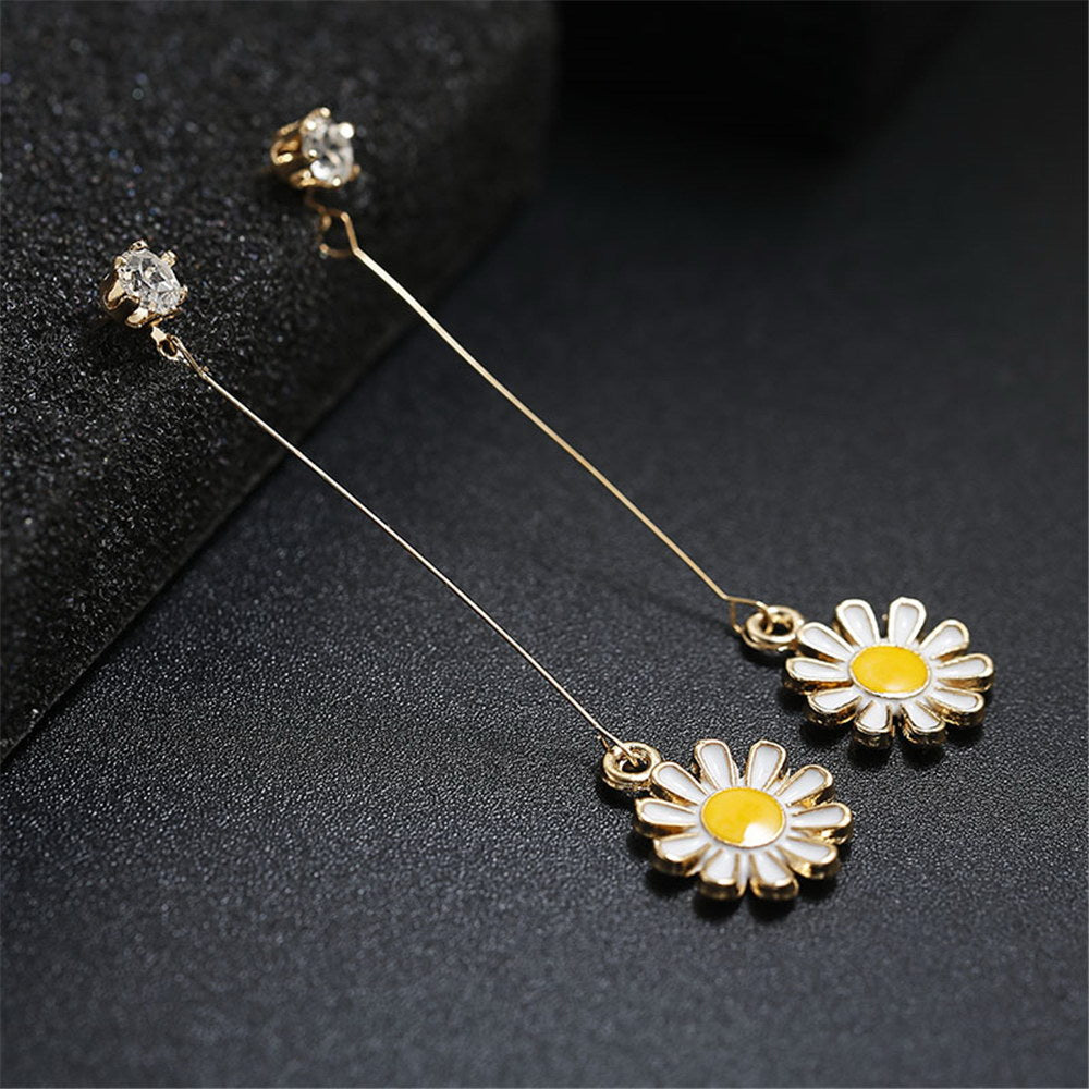 Simple Elegant Flower Ear Line Long Earrings For Women Fashion Jewelry Sweet Drop Pendientes Mujer Moda