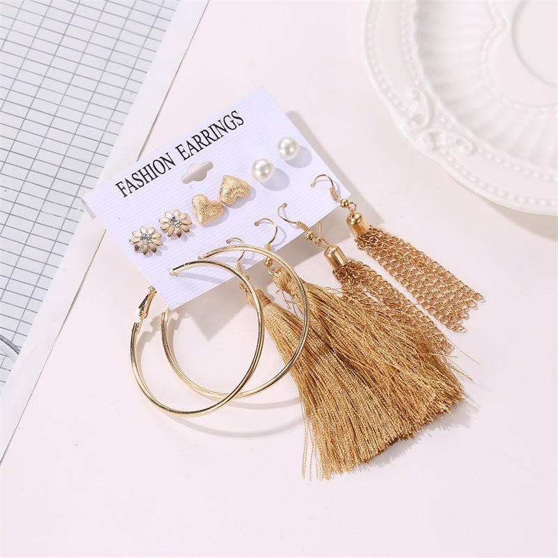6pairs Tassel Hoop Stud Earrings Fashion Women Female Earrings Piercing Jewelry